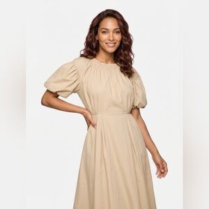 Chic Long Sleeve Tan Dress with puffer sleeves (S-M)